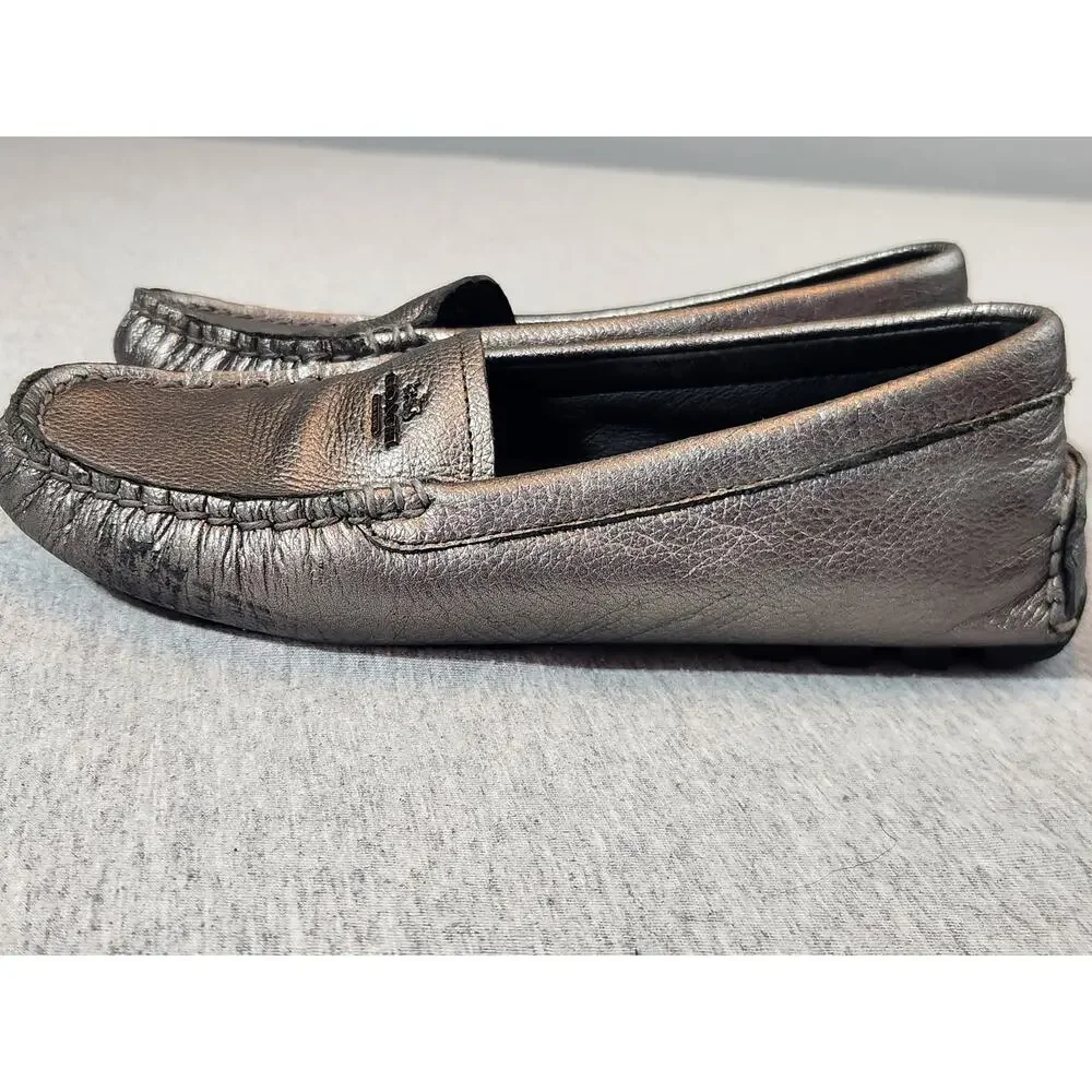 Coach Amber sz 5.5B matallic pewter pebbled leather driving loafer shoes comfort